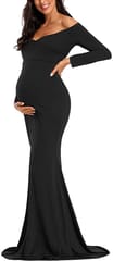 Plum and Peaches Off Shoulder Black Mermaid Maternity Gown