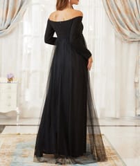 Plum and Peaches Elegant Off Shoulder Black Maternity Dress