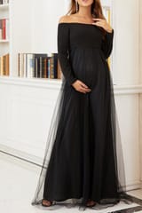 Plum and Peaches Elegant Off Shoulder Black Maternity Dress