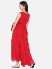 Mine4Nine Women's Maternity Solid Red Color Flared Maxi Baby Shower Dress