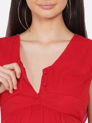 Mine4Nine Women's Maternity Solid Red Color Flared Maxi Baby Shower Dress