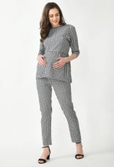 Mometernity Cotton Gingham Check Black and White Maternity Top and Pant Co-ord Set
