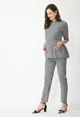 Mometernity Cotton Gingham Check Black and White Maternity Top and Pant Co-ord Set