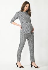 Mometernity Cotton Gingham Check Black and White Maternity Top and Pant Co-ord Set