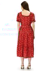 Mometernity Red Ditsy Floral Print Maternity and Nursing Midi Dress with Belt
