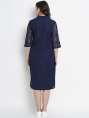 Mine4Nine Women's Navy A-Line Lace Maternity and Nursing Dress