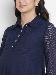Mine4Nine Women's Navy A-Line Lace Maternity and Nursing Dress