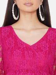 Mine4Nine Women's Maternity Solid Dark Pink Color Maxi Baby Shower Dress