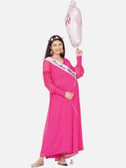 Mine4Nine Women's Maternity Solid Pink Color Maxi Baby Shower Dress