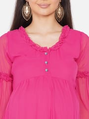 Mine4Nine Women's Maternity Solid Pink Color Maxi Baby Shower Dress