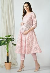 Mometernity Jasmine Floral Pink Maternity & Nursing Kurta Set with Pant