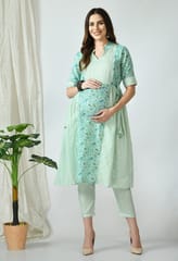 Mometernity Lotus Green Paisley Print Maternity & Nursing Kurta Set With Pant