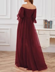 Plum and Peaches Off Shoulder Sheer Maternity Gown