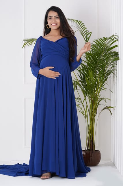 Plum and Peaches Blue Trail Maternity Gown
