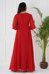 Plum and Peaches Long Sleeve Pleated Maternity Red Gown