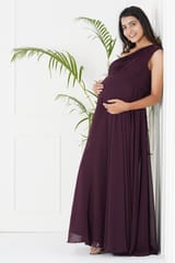 Plum and Peaches One Shoulder Pleated Maternity Gown