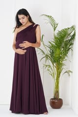 Plum and Peaches One Shoulder Pleated Maternity Gown