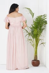 Plum and Peaches Puff Sleeve Off Shoulder Maternity Dress