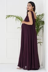 Plum and Peaches One Shoulder Pleated Maternity Gown