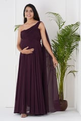 Plum and Peaches One Shoulder Pleated Maternity Gown