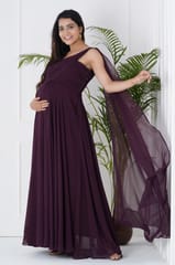 Plum and Peaches One Shoulder Pleated Maternity Gown