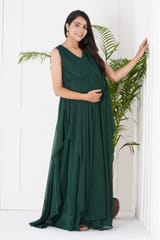 Plum and Peaches V Neck Ruffle Maternity Green Gown