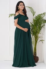 Plum and Peaches Draped Cold Shoulder Maternity Gown