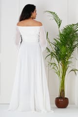 Plum and Peaches Off Shoulder White Long Sleeves Maternity Gown