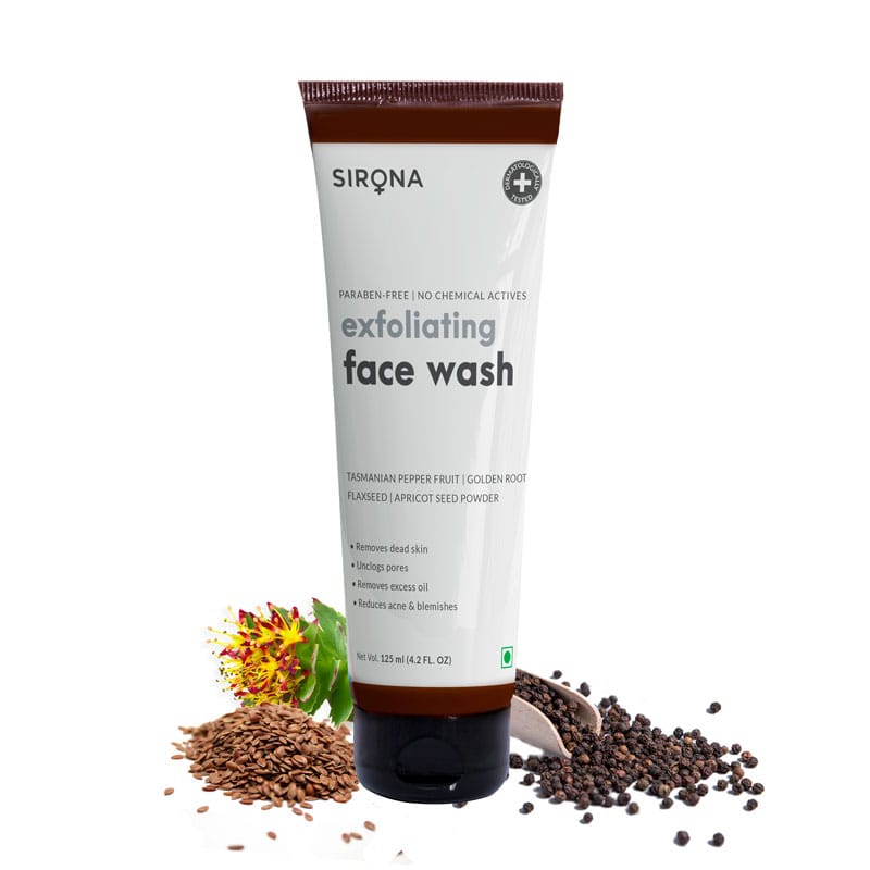 SIRONA Natural Exfoliating Face Wash Facial Cleaner With Apricot & Flaxseed Extracts & 5 Magical Herbs  -  125 Ml
