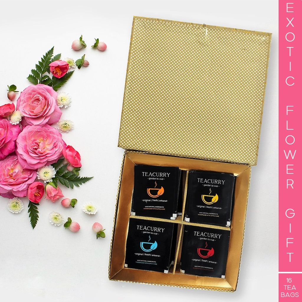 TEACURRY Exotic Flowers Gift Pack - Tea Gift Set (16 Tea Bags)