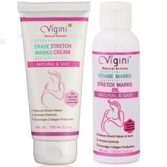 Vigini Stretch Marks Scar removal cream Oil contain 100% Natural Actives, Bio Oils a mark remover in during or after Pregancy Delievery for women,remove hyper pigmentation uneven skin tone(200G)
