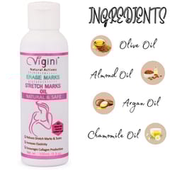 Vigini Stretch Marks Scar removal cream Oil contain 100% Natural Actives, Bio Oils a mark remover in during or after Pregancy Delievery for women,remove hyper pigmentation uneven skin tone(200G)