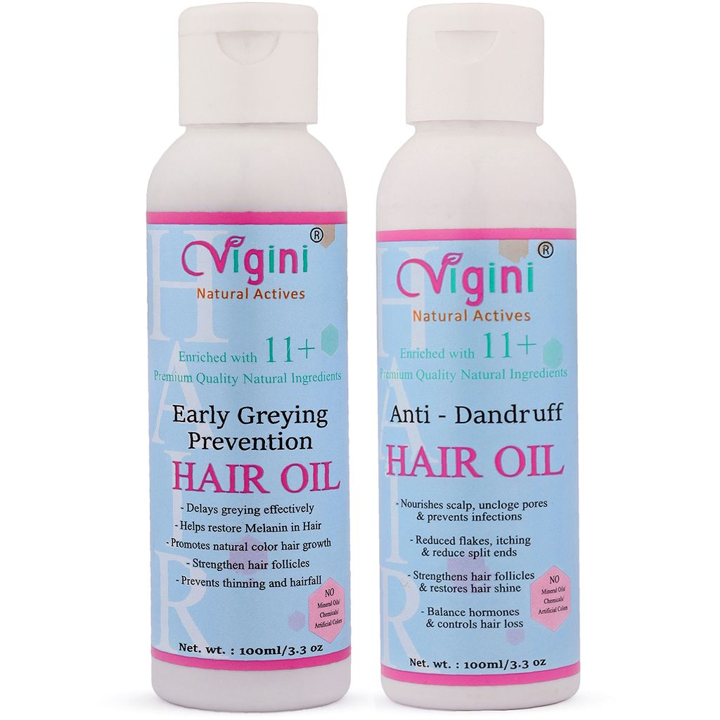 Vigini Natural Chronic Anti Dandruff Dry Itchy Scalp Hair Oil Reduces Fall Thinning Volume Loss Shine Silky hair Revitalizer Tonic Hair Follicles Growth + Early Anti Greying Prevention Vitalizing Regrow Follicles Oil