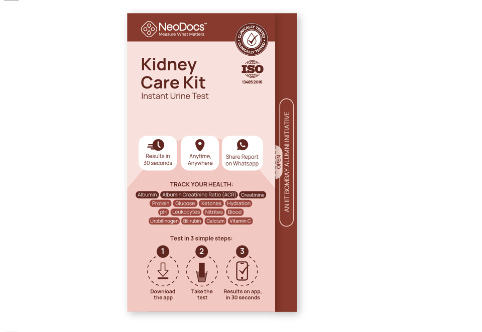 NeoDocs Kidney Care kit Instant Urine Test Track 15 Parameters