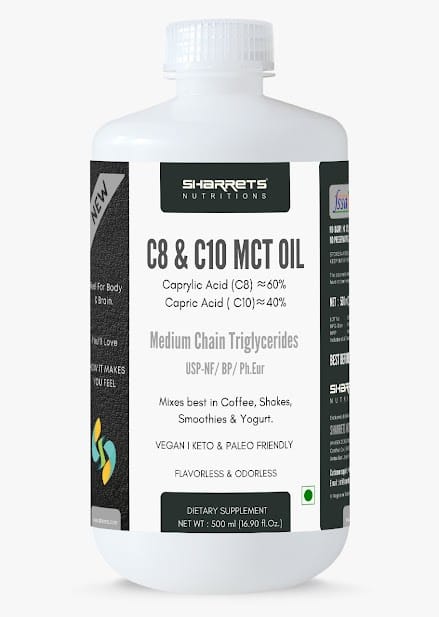 Sharrets C8 C10 MCT Oil 500ml I Gluten Free, No Carbs I BP/USP-NF/Ph Eur
