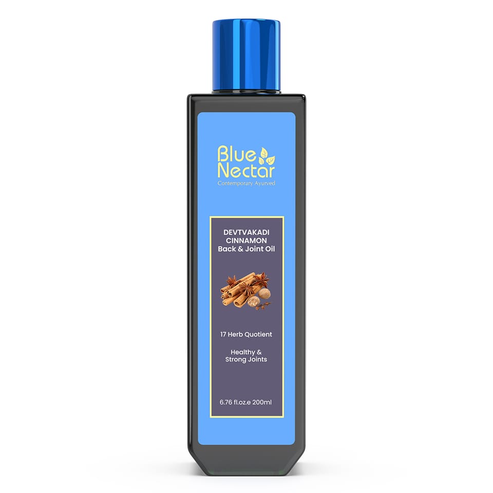 Blue Nectar Devtvakadi Ayurvedic Pain Relief oil Body, Back, Knee and Legs with Cinnamon and Clove (17 Herbs, 200 ml)