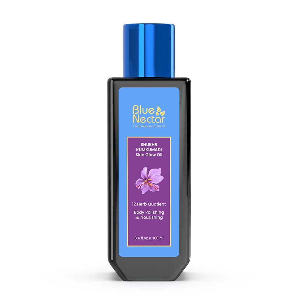 Blue Nectar Shubhr Ayurvedic Body Massage Bio Oil for Stretch Marks, Oil for Scars, Aging & Wrinkled Skin (9 Herbs, 100 ml)