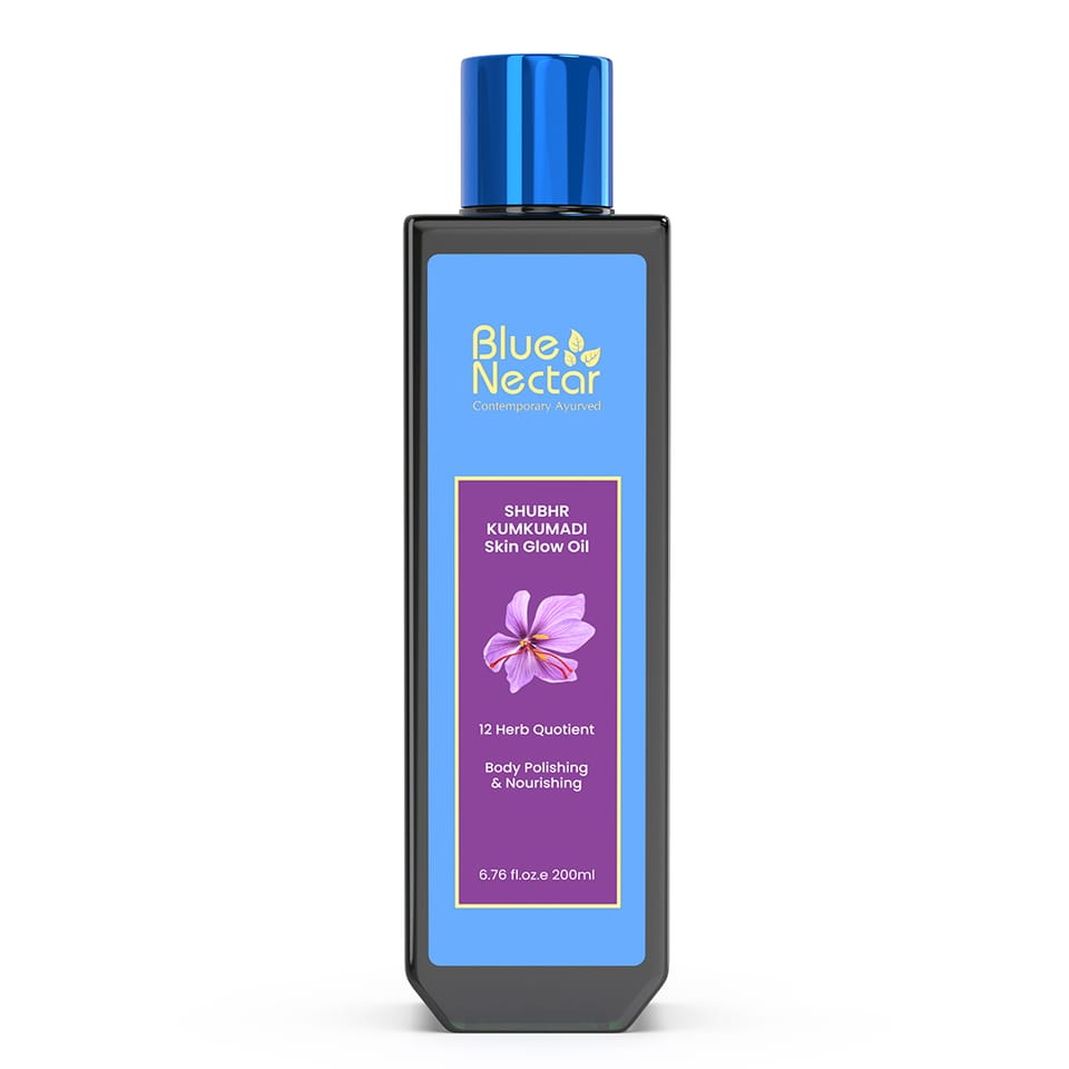 Blue Nectar Shubhr Ayurvedic Body Massage Bio Oil for Stretch Marks, Oil for Scars, Aging & Wrinkled Skin (9 Herbs, 200 ml)