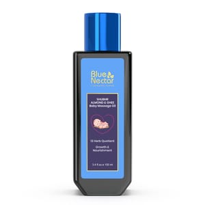 Blue Nectar Ayurvedic Baby Massage Oil with Organic Ghee & Vitamin E for Healthy Babies (13 Herbs, 100ml)