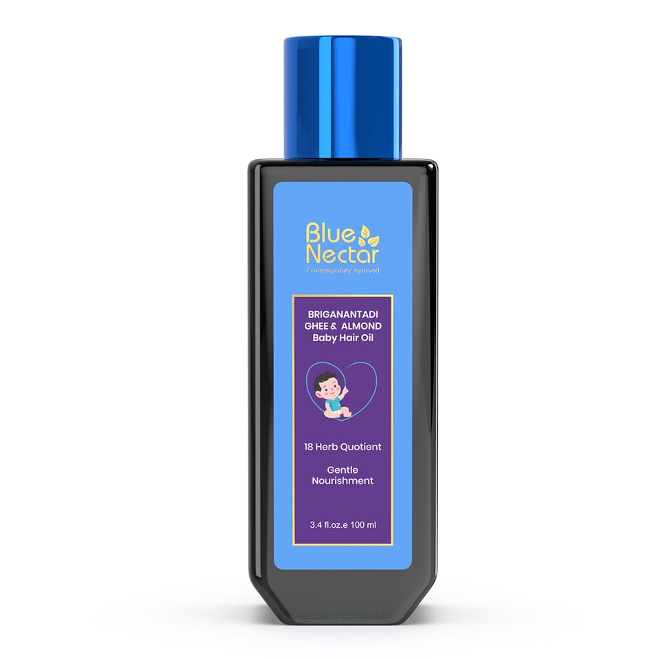 Blue Nectar Ayurvedic Baby Hair Oil with Ghee & Almond Oil for Healthy Scalp (18 Herbs, 100 ml )