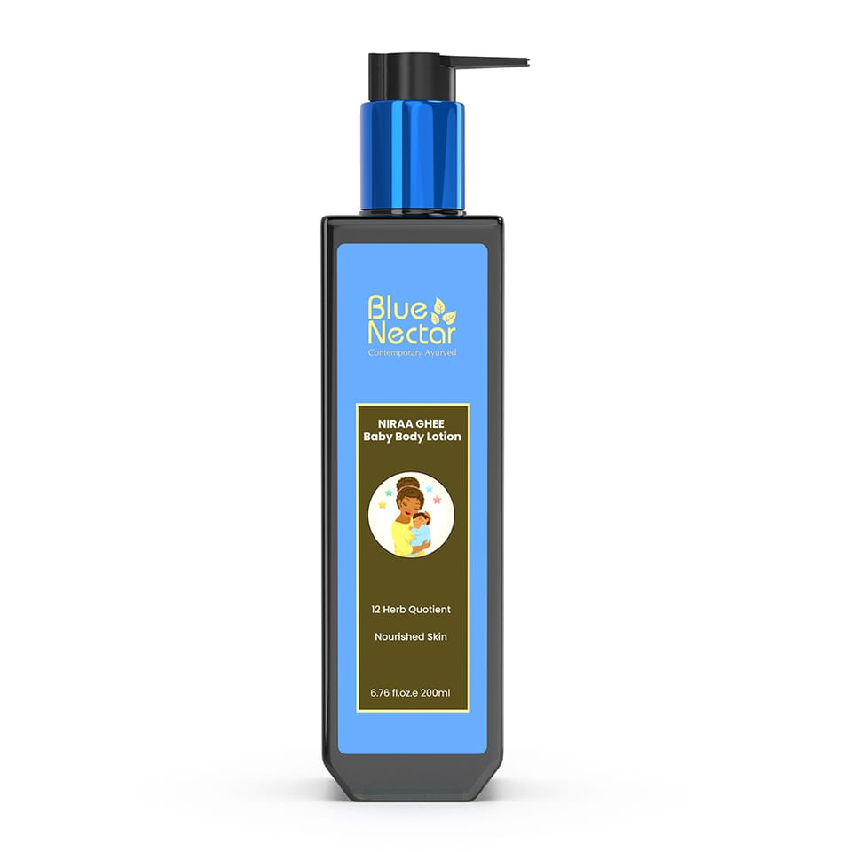 Blue Nectar Baby Lotion with Ghee, Roses, Wheatgerm Oil for Soft Skin (12 Herbs, 200 ml)