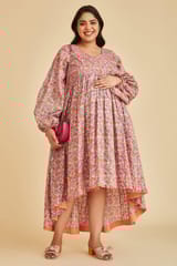 Izna Balloon Sleeves Hi-Low Maternity Dress