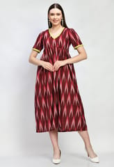 Mometernity Cotton Ikat Maternity & Nursing Midi Dress set of 1 Pcs - Maroon