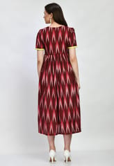 Mometernity Cotton Ikat Maternity & Nursing Midi Dress set of 1 Pcs - Maroon