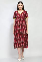 Mometernity Cotton Ikat Maternity & Nursing Midi Dress set of 1 Pcs - Maroon