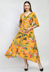 Mometernity Rayon Tropical Print Maternity & Nursing Shirt Dress Set of 1 pcs  - Yellow
