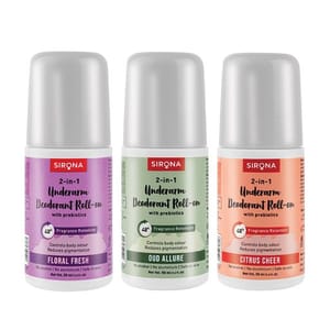 Sirona Underarm Roll On - All Fragrances (Pack of 3) with Floral Fresh, Citrus Cheer & Oud Allure