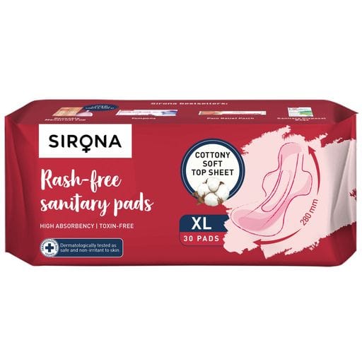 Sirona Cottony Soft Rash Free Sanitary Pads for Women - Pack of 30 (XL Size)