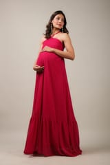 Halter Rose Red Maternity Gown