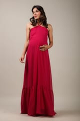 Halter Rose Red Maternity Gown